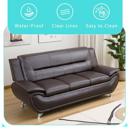 Leather Sectional Sofa Couches, Living Room Furniture Sets, 3 Pieces Modern Couch Set, Faux Leather Sofa Loveseat Chair Set with Sturdy Legs for Living Room/Bedroom/Office, Dark Brown
