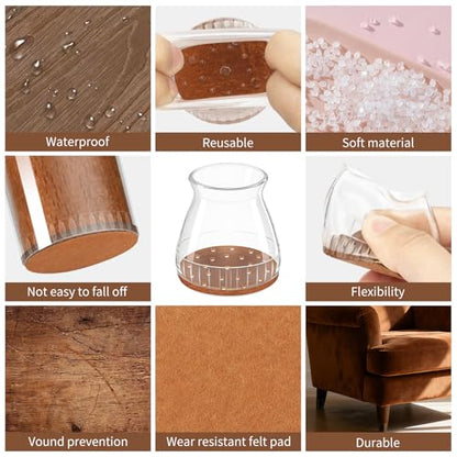 Chair Leg Floor Protectors, 24 Pack Silicone Furniture Pads for Hardwood Floors, Anti-Scratch Furniture Sliders Felt Pads, Noise-Reducing Chair Feet Covers, Table Legs Fit Sizes to(0.91" to 1.28")