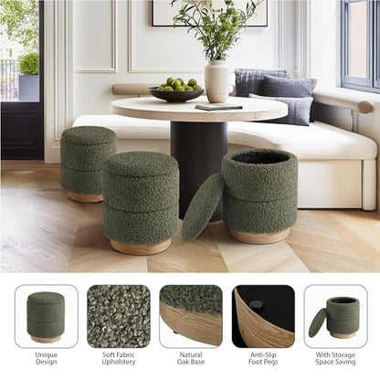 Round Boucle Ottoman Olive Green, view 5