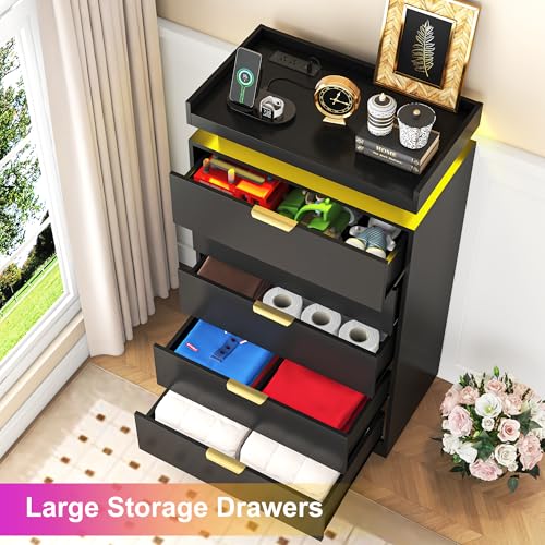 Tall Dresser for Bedroom, Black Dresser with LED Lights, view 7
