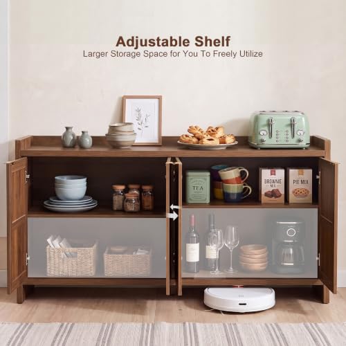 63" Fluted Sideboard Buffet Cabinet with Storage and 4 Doors, view 4