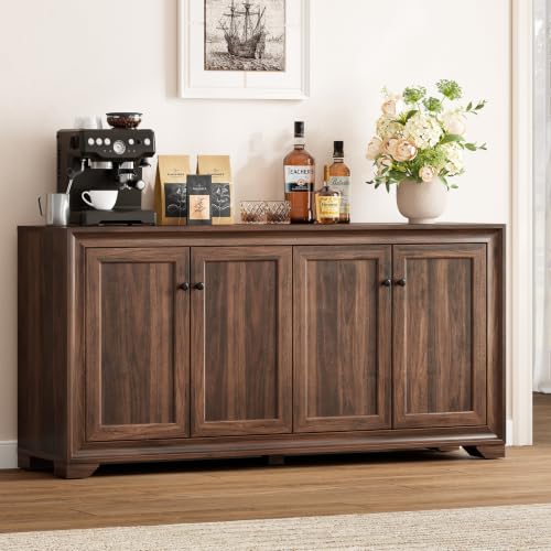 60" Buffet Cabinet with Storage, Sideboard Buffet Table Brown, view 2