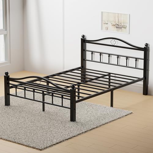 Metal Full Size Bed Frame with Black Headboard, view 4