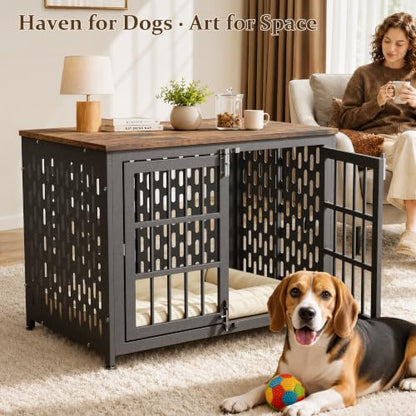 Heavy Duty Dog Crate Furniture 38 inch for Large Dogs, Aged Black, view 3