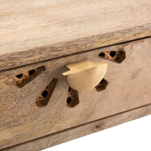SAFAVIEH Home Lily Natural Cane and Brass 2-Drawer 30-inch Home Office Desk
