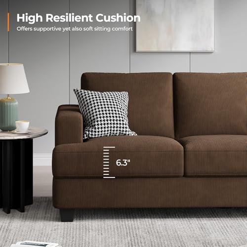 89 Inch Sofa with Extra Deep Seats Oversize, 3 Seater Sofa for Living Room, Modern Couch and Sofa, Comfy Armrests and Seats and Backrests, Easy Installation, Corduroy Fabric Brown