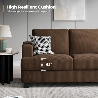 89 Inch Sofa with Extra Deep Seats Oversize, 3 Seater Sofa for Living Room, Modern Couch and Sofa, Comfy Armrests and Seats and Backrests, Easy Installation, Corduroy Fabric Brown