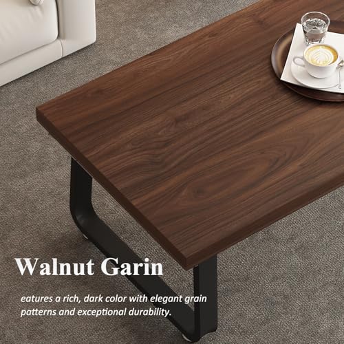 Rustic Walnut Coffee Table, Modern Center Table, Rectangle Industrial Living Room Coffee Table, Simple Farmhouse Wood and Metal Tea Table for Home Bedroom Office, Walnut, 47 in