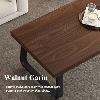 Rustic Walnut Coffee Table, Modern Center Table, Rectangle Industrial Living Room Coffee Table, Simple Farmhouse Wood and Metal Tea Table for Home Bedroom Office, Walnut, 47 in
