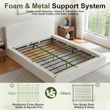 Queen Cloud Bed Frame with Headboard, No Box Spring Needed, White-Style A, view 6