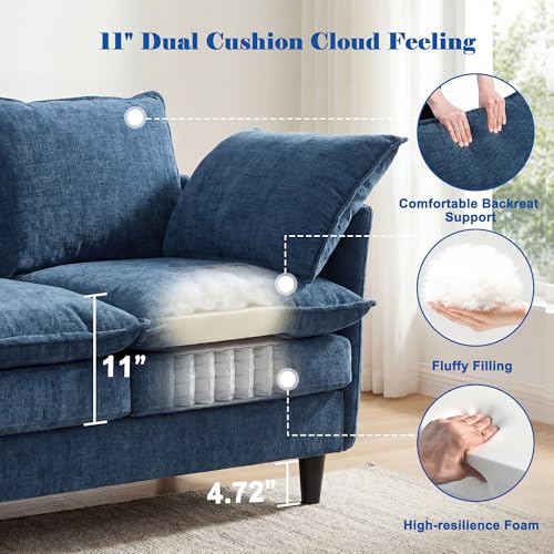 3 Seater Couch Sofa, 69" Small Couch Modern Cozy Comfy Cloud Chenille Sofa 23" Deep 1 Box & 2 Pillows & Washable Cover Couches for Living Room Bedroom Apartment Office 69-Blue