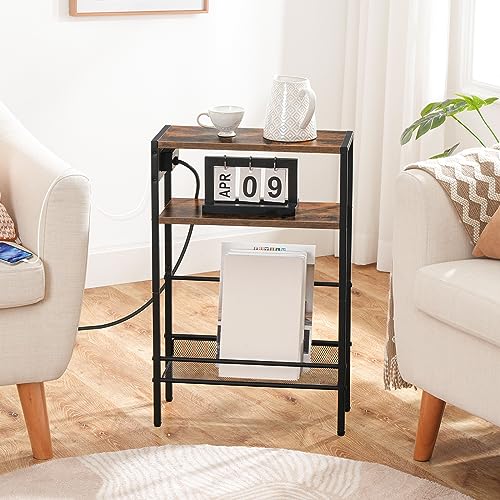 Small Narrow Side Table with Charging Station, Skinny End Table for Small Spaces, view 6