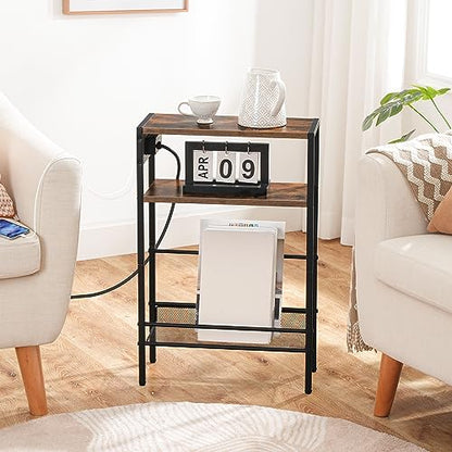 Small Narrow Side Table with Charging Station, Skinny End Table for Small Spaces, view 6