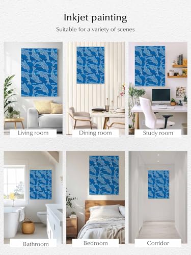 NuYeBiofx Summer Ocean Blue Dolphin Canvas Wall Art Prints,48"x32" Framed Picture Artwork Abstract Waves Texture Printed Canvas Oil Painting for Living Room Bedroom Office,Ready to Hang