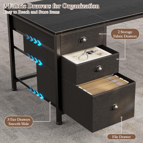 63" L Shaped Desk, Computer Corner Desk with Outlets, Black, view 4