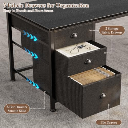 63" L Shaped Desk, Computer Corner Desk with Outlets, Black, view 4