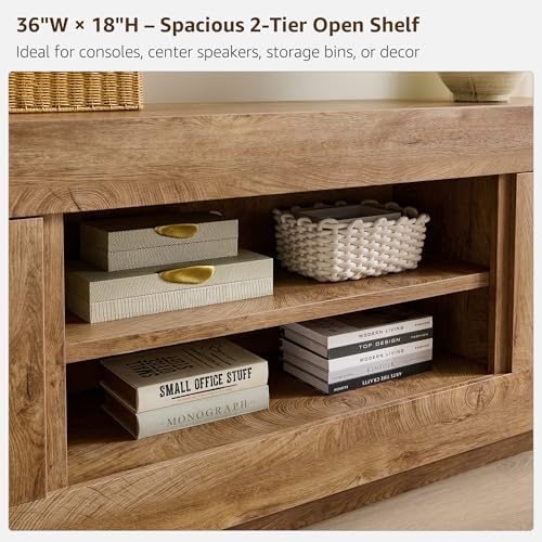 70" TV Stand for 80" TV, Thick Block Media Console, Light Knotty Oak, view 6