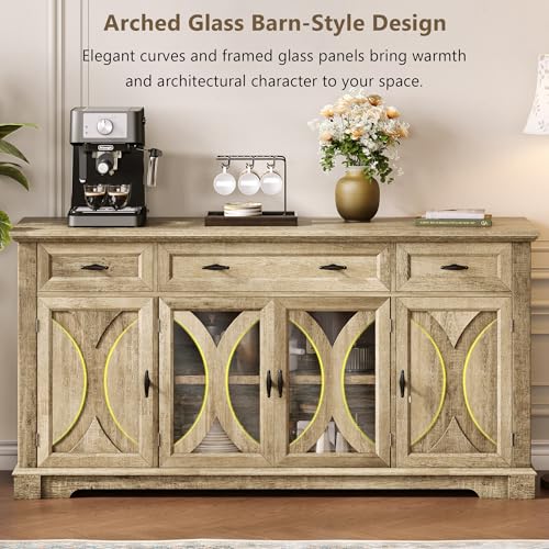 64" Farmhouse Sideboard Cabinet with 3 Drawers and 4 Doors, view 4