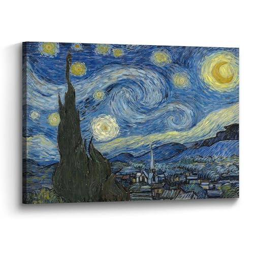 Starry Night Painting Wall Art: Van Gogh Canvas Picture Textured Reproduction Print Famous Artwork Abstract Landscape Living Room Bedroom Office Decor