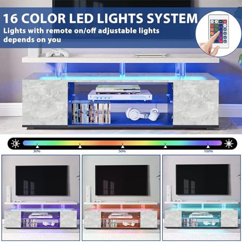 TV Stand with LED Lights Modern Gaming Tv Stand for 70" TV with Storage Remote App Control Long LED Entertainment Center for Livingroom, Bedroom (Gray/for 70" TV, 63.00"*16.00"21.00)