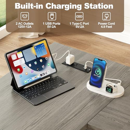 67" L-Shaped Standing Desk, File Cabinet & Charging Station, Grey, view 6