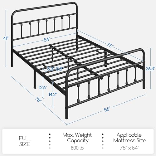 Yaheetech Full Bed Frame with Headboard, Victorian Vintage Black Iron, view 3