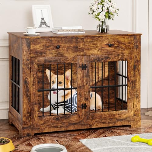 44.5'' Dog Crate Furniture with Storage Dog Kennel w/2 Drawers, view 2
