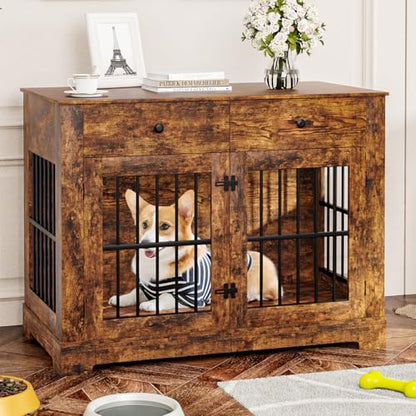 44.5'' Dog Crate Furniture with Storage Dog Kennel w/2 Drawers, view 2