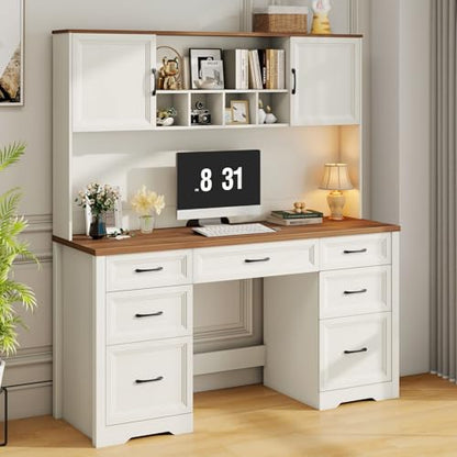 Farmhouse Executive Desk with 7 Drawers and Storage Cabinet, view 2
