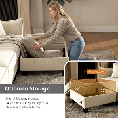 112" Modular U-Shaped Sectional Sofa, Modern 6-Seat Cloud Couch with 2 Storage Ottomans, Comfy Chenille Convertible Furniture Set for Living Room, Apartment, Easy Assembly, Beige