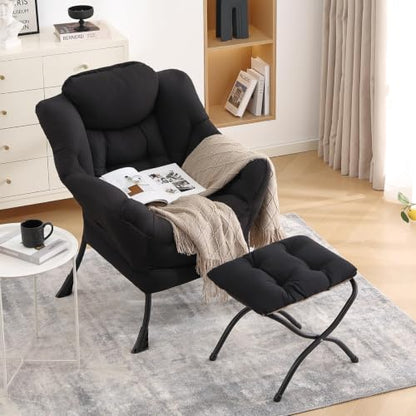 Lazy Chair with Ottoman, Comfy Accent Reading Chair, Black, view 7