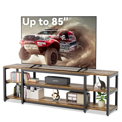 85 inch TV Stand, Entertainment Center for 70 75 80 85" TV, 75.2" Wide Wood Television Console Table for Living Room Bedroom Gaming Room, Rustic Brown