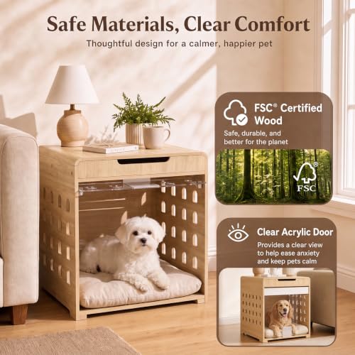 Modern Dog Crate Furniture Wooden Kennel with Charging Station End Table, view 7