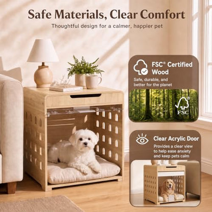 Modern Dog Crate Furniture Wooden Kennel with Charging Station End Table, view 7