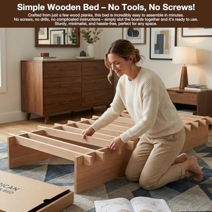 Screwless Twin XL Size Platform Bed with Wooden Slats/No Box Spring Needed/Easy, view 6