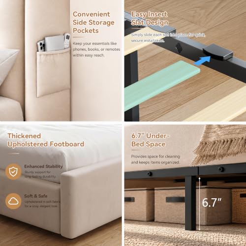 Queen Bed Frame with 2 Reversible Storage Drawers, view 7