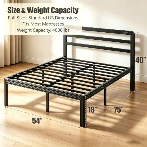 18 Inch Full Metal Bed Frame with Headboard, view 4