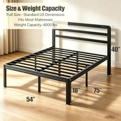 18 Inch Full Metal Bed Frame with Headboard, view 4