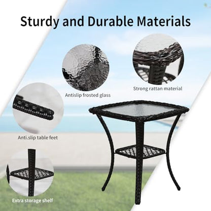 SHGJ&SOFT 3 Piece Patio Furniture Set, 2 Outdoor Swivel Rocking Chairs with Side Table, Wicker Glider Chairs, All-Weather Rattan Bistro Set for Porch, Deck, Pool (Blue, Brown Open-Weave Rattan)