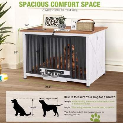 Folding Dog Crate Furniture 39.4" Large Dog Crate End Table with 360°Rotatable, view 6