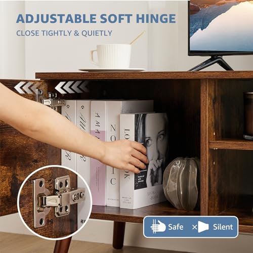TV Stand for 55 60 inch TV, Modern Mid Century Entertainment Center with Storage, Media Console Table 2 Cabinet, Soft Hinge, Handle Door, Wooden Living Room, Office Furniture, Rustic Brown