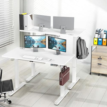 48-Inch Electric Height Adjustable Standing Desk with Drawer, Memory Preset and Cable Management Tray, White