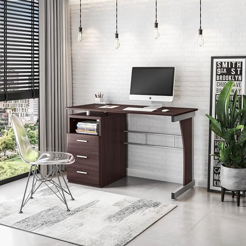 48" W Computer Desk with Drawers, Home Office Desk with Storage, Heavy Duty and Water Resistant Study Table, Chocolate Brown