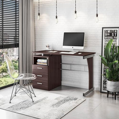 48" W Computer Desk with Drawers, Home Office Desk with Storage, Heavy Duty and Water Resistant Study Table, Chocolate Brown