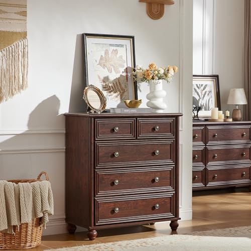 Farmhouse 5 Drawer Dresser for Bedroom, 35.5" Small Dressers, view 3