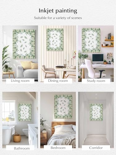 NuYeBiofx Farmhouse Flower Leaf Seamless Canvas Wall Art Prints,30"x20" Framed Picture Artwork Pastoral White Green Plant Printed Canvas Oil Painting for Living Room Bedroom Office,Ready to Hang