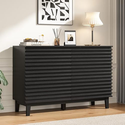 Wood Black 6 Drawer Dresser, Modern Wood Slat Double Dresser for Bedroom, view 2