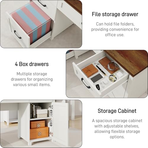 Farmhouse 61'' Executive Desk with 5 Drawers,Unique White, view 5