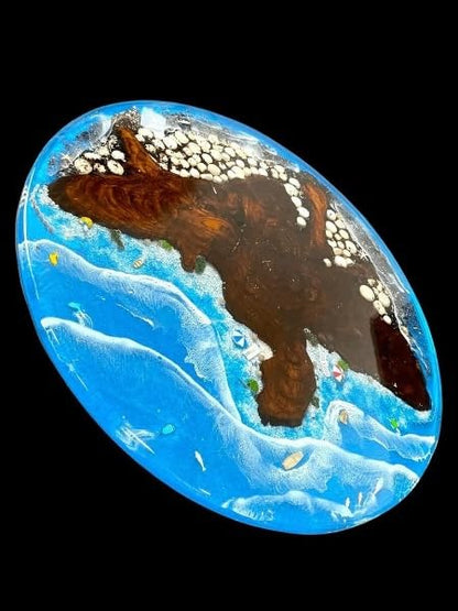 Shoreline Bliss Coastal Resin Look Epoxy Round Coffee Table Center Table Dining Room Table Living Room Table Patio Table Office Table Bar Table Conference Room Table (Without Stand, 18 x 18 Inches)