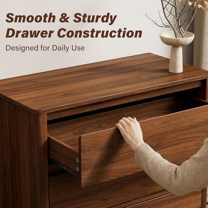 Walnut Dresser for Bedroom, 5 Drawer Dresser with Wood Legs, Tall Wood Dresser, view 5
